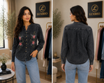 Luxirio Women’s Floral Embroidered Denim Shirt