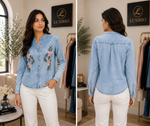 Luxirio Women’s Floral Embroidered Denim Shirt