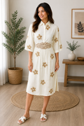 Embroidered Dress with Statement Belt