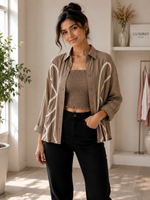 Women’s Embroidered Overshirt & Smocked Tube Top Set – 2-Piece Casual Co-Ord | Luxirio