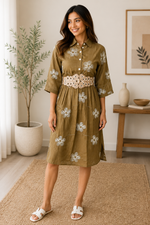 Embroidered Dress with Statement Belt