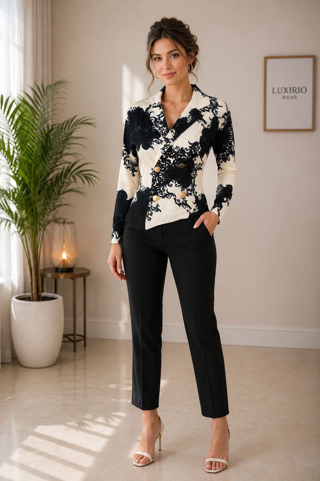 Women’s Baroque Print Double-Breasted Blazer Top