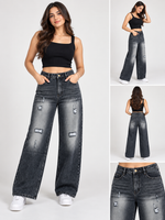 Midnight Wash Distressed Wide-Leg Jeans