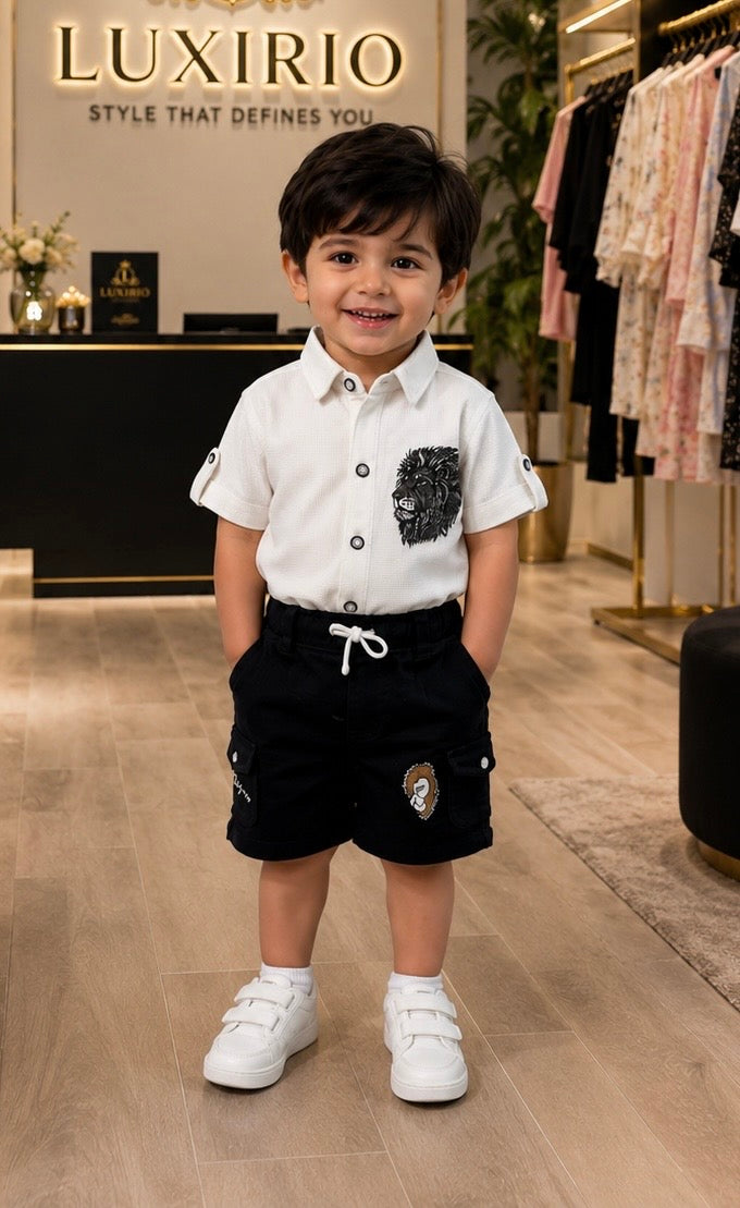 Lion Crest Boys’ Premium Shirt & Cargo Shorts Set