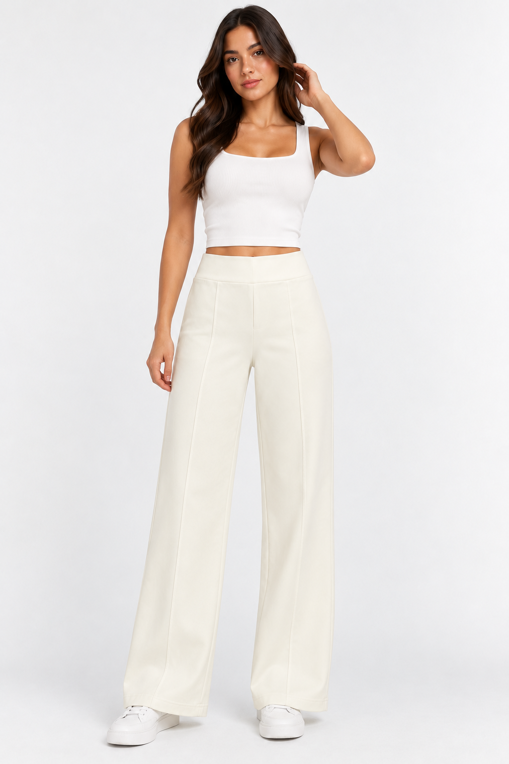 White Ivory Sculpt High-Waist Jagging Pants