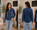 Luxirio Women’s Floral Embroidered Denim Shirt