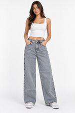 Cloud Grey High-Rise Wide-Leg Jeans