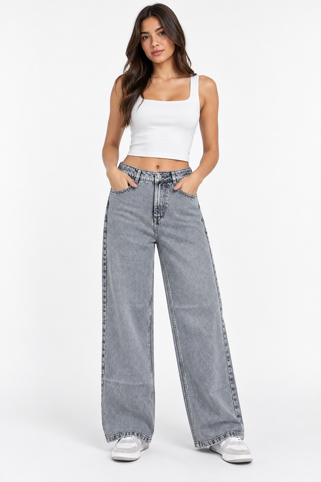 Cloud Grey High-Rise Wide-Leg Jeans