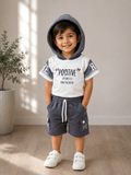Boys’ “Positive” Hooded T-Shirt & Cargo Shorts Set – Grey & White | 2-Piece Outfit
