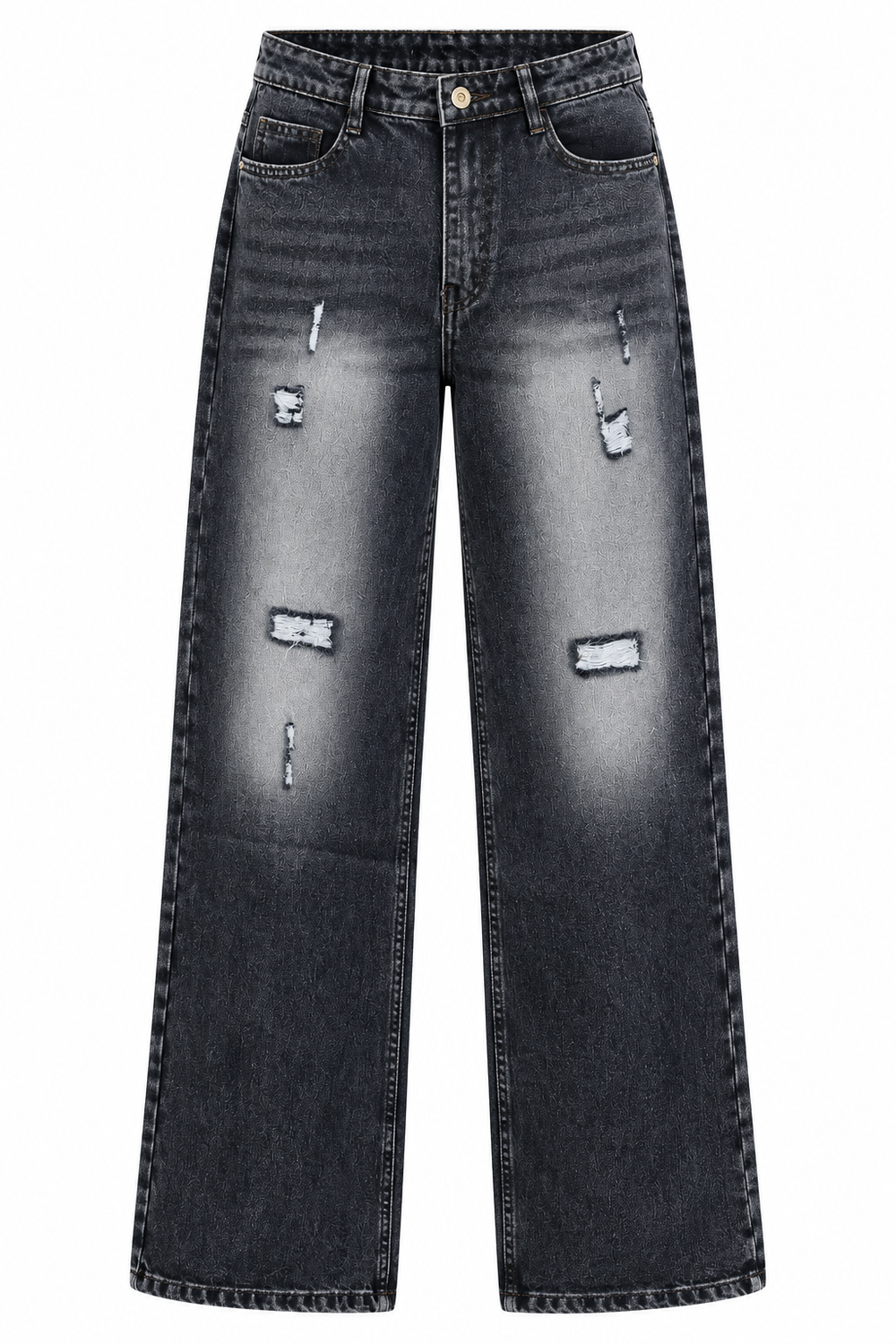 Midnight Wash Distressed Wide-Leg Jeans