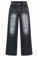 Midnight Wash Distressed Wide-Leg Jeans