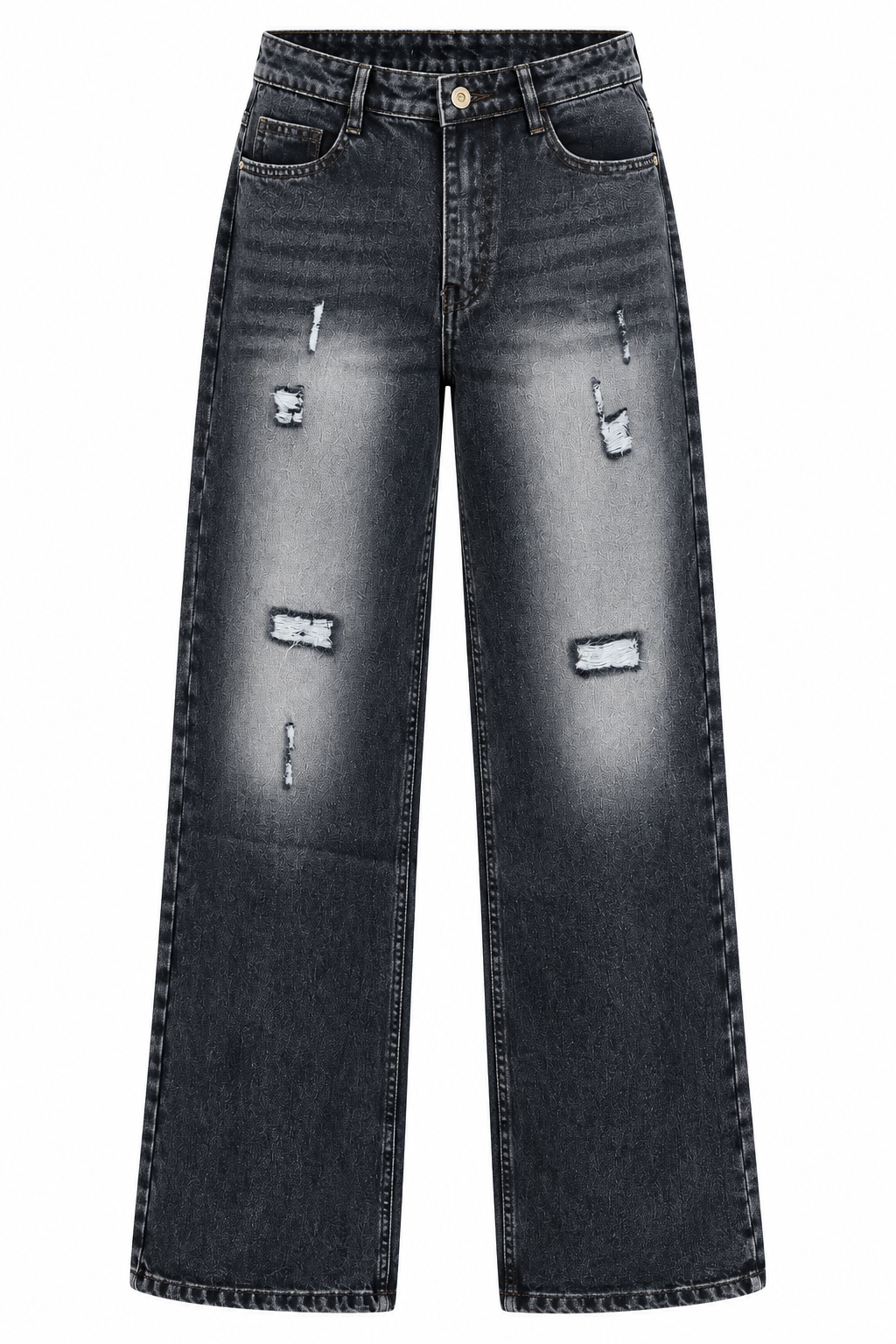 Midnight Wash Distressed Wide-Leg Jeans