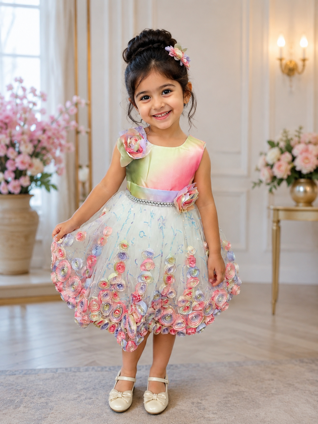 Pastel Blossom Princess Party Dress for Girls