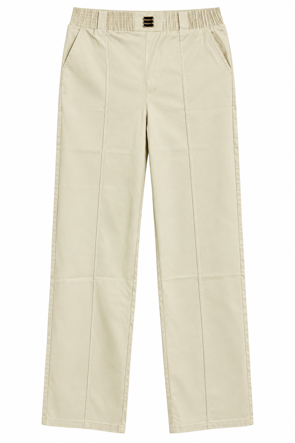 Cream High-Waist Wide-Leg Trousers